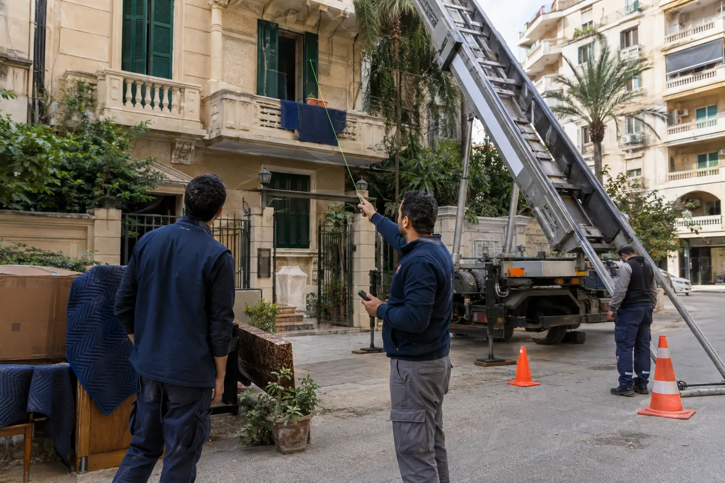 نقل أثاث بالونش في الإسكندرية لفحص الواجهة والدور ومكان الرفع