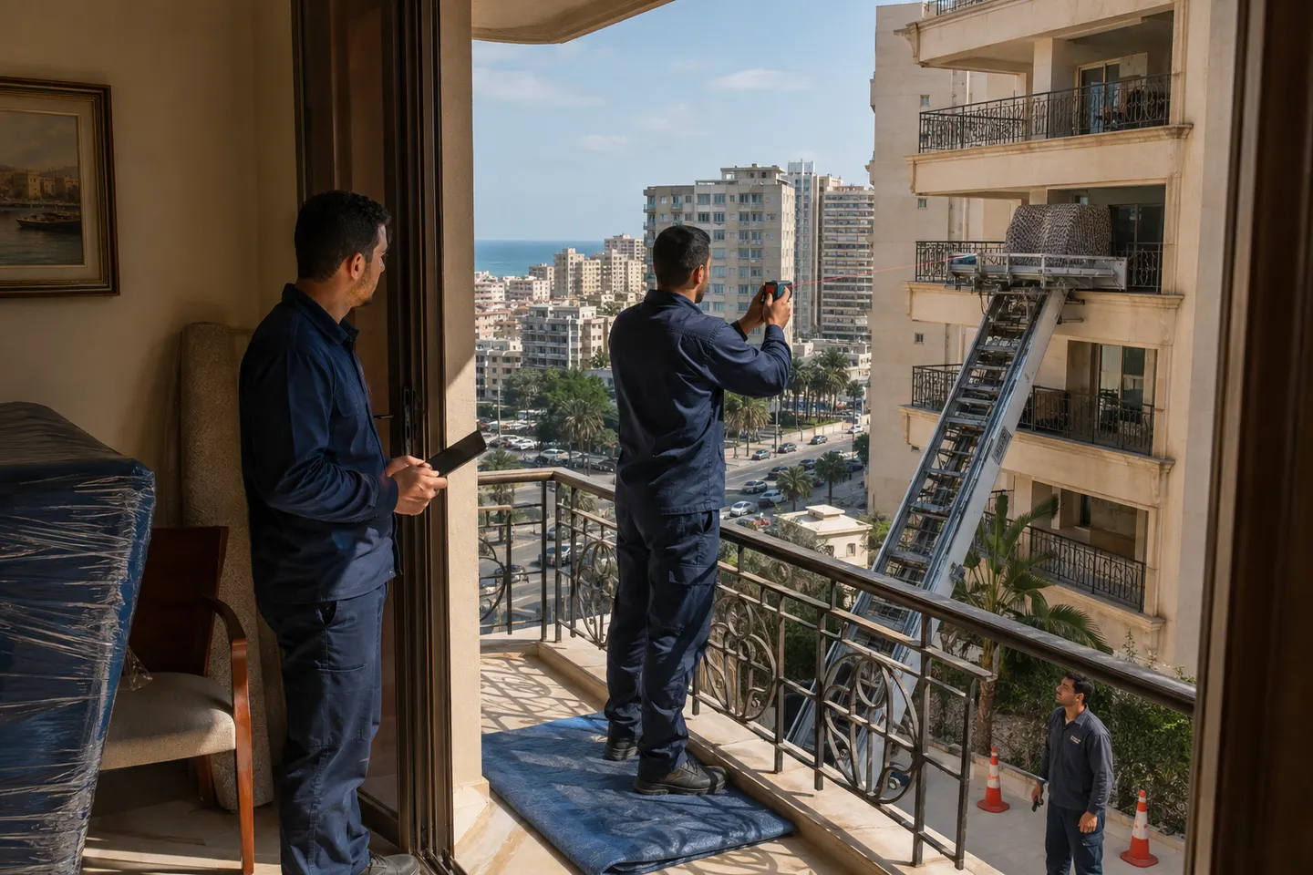 نقل عفش الأدوار العالية في الإسكندرية للونش وحماية الواجهة