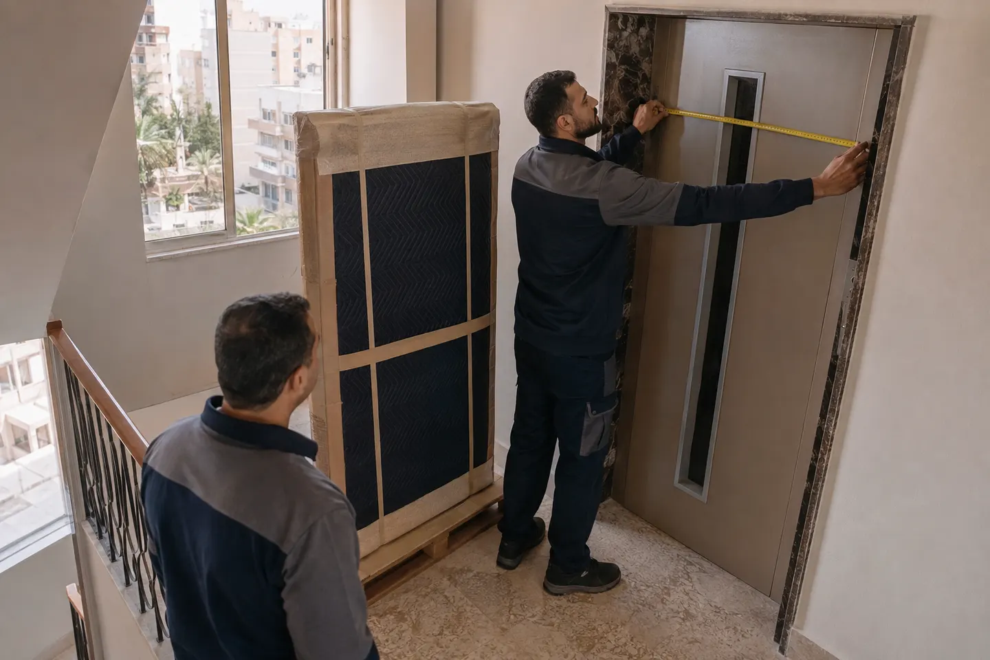 قياس باب المصعد والسلم قبل نقل الأثاث في الإسكندرية