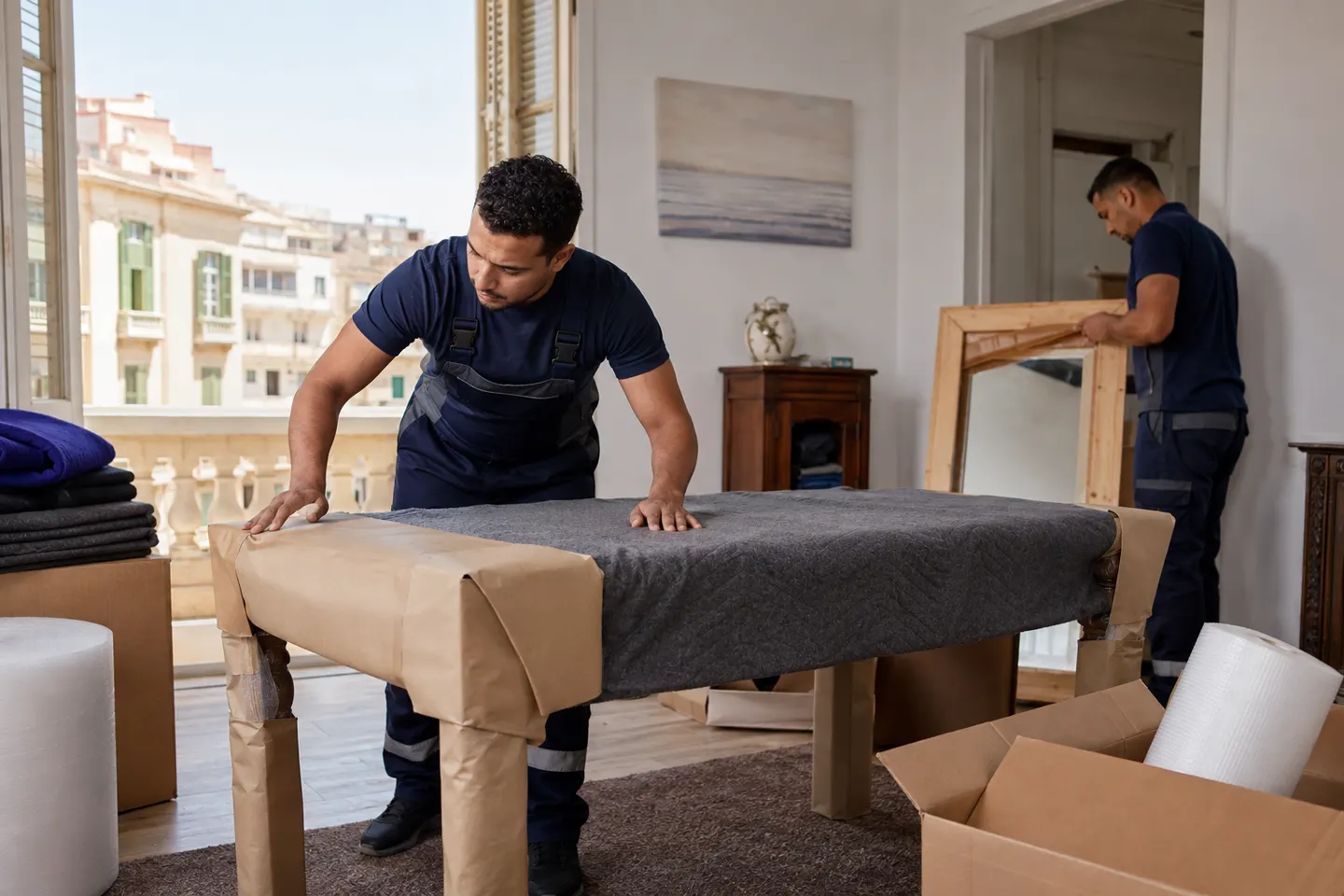 تغليف طاولة وأثاث بمواد حماية مناسبة في الإسكندرية